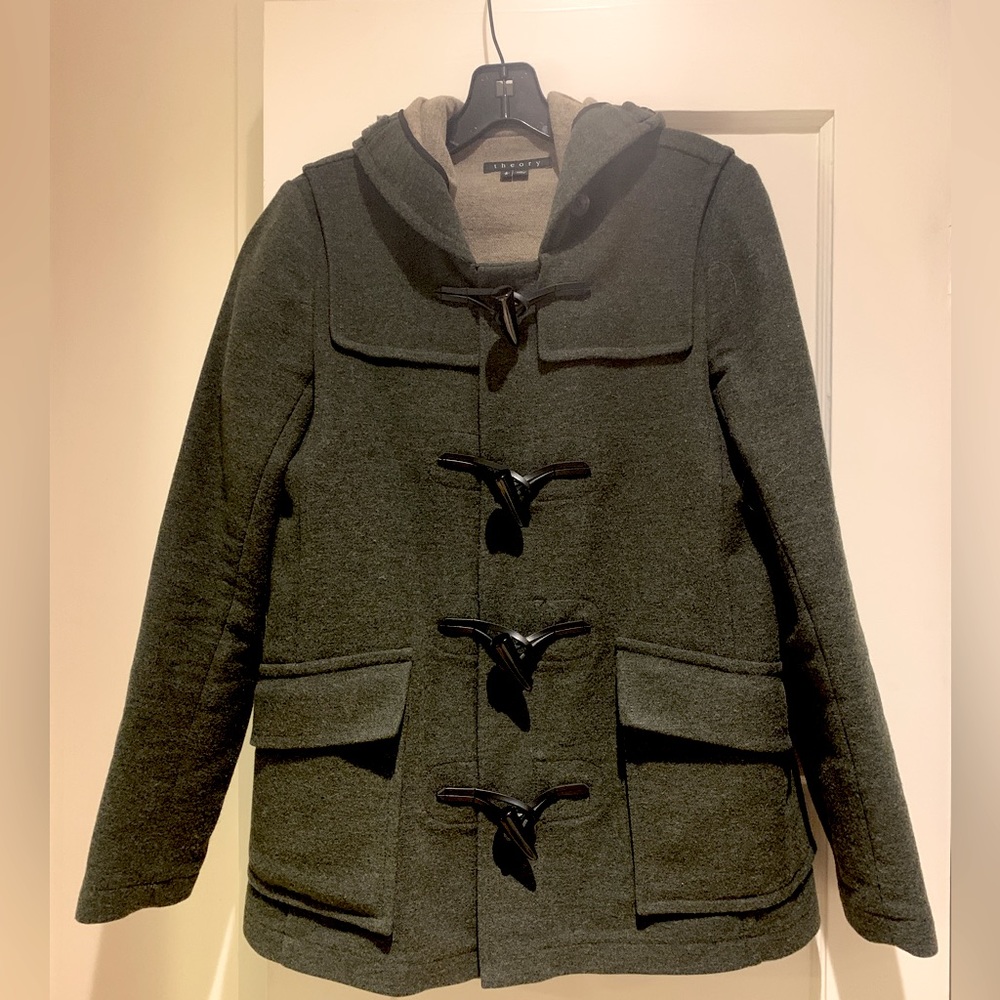 Theory olive green toggle coat